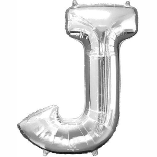 34&Quot; Shp Letter J Silver Foil Balloon