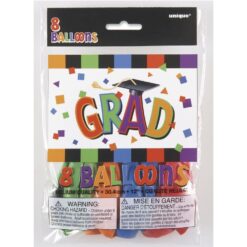 Grad Cap Latex Balloons 12" 1S Astd 8CT