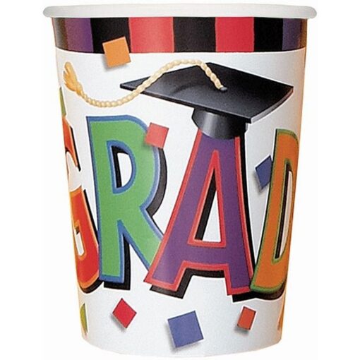 Grad Cap Cups Hot/Cold 9Oz 8Ct