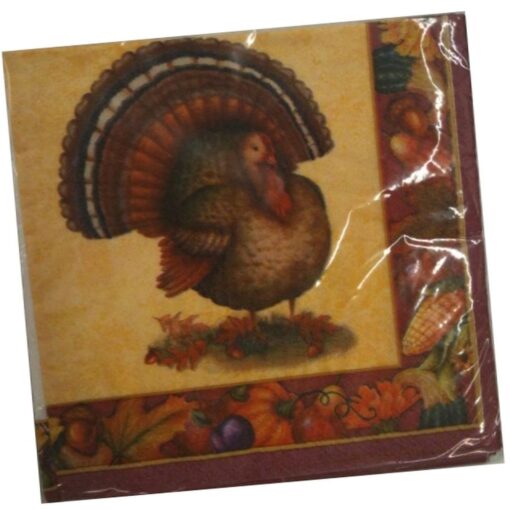 Festive Turkey Napkins Beverage 16Ct