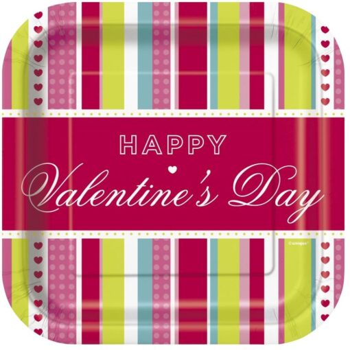 Valentine Stripe Plates Square 7&Quot; 10Ct