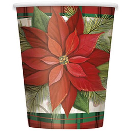 Poinsettia Plaid Cups Hot/Cold 9Oz 8Ct