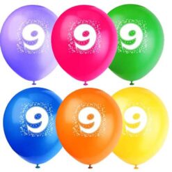 12" #9 Latex Balloons Print 2 Sides 6CT