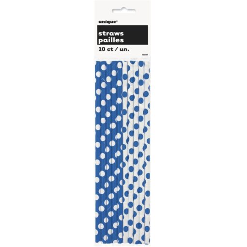 Royal Blue Dots Paper Straws 10Ct