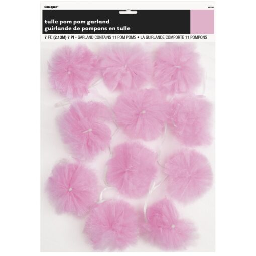 Pink Tulle Pom Pom Garland 7Ft