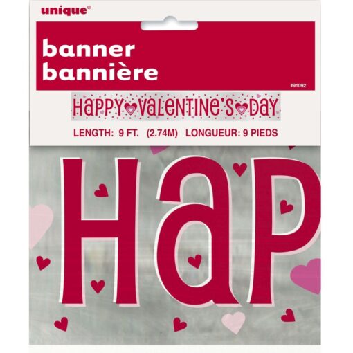 Happy Valentines Hearts Foil Banner 9Ft