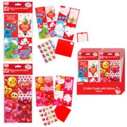 Valentines Mini Cards w/Temp Tattoos Astd 12CT