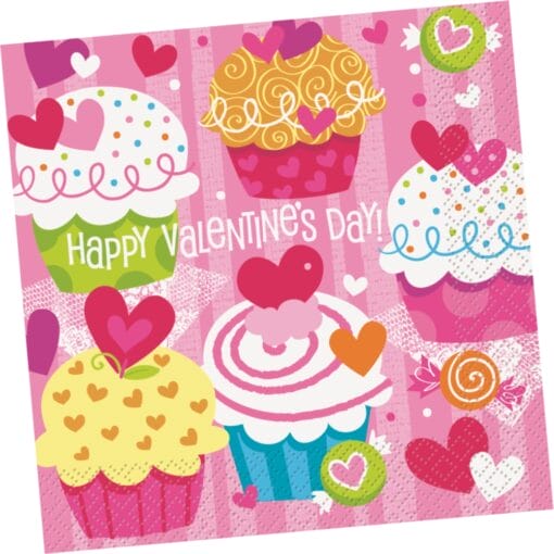 Cupcake Hearts Napkin Lunch 16Ct