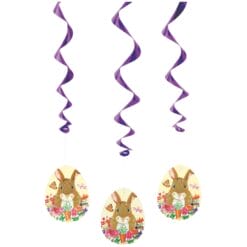 Easter Bunny Floral Hanging Swirls 26"L 3CT
