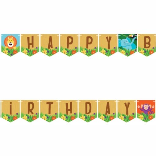 Jungle Safari Birthday Banner W/Ribbon