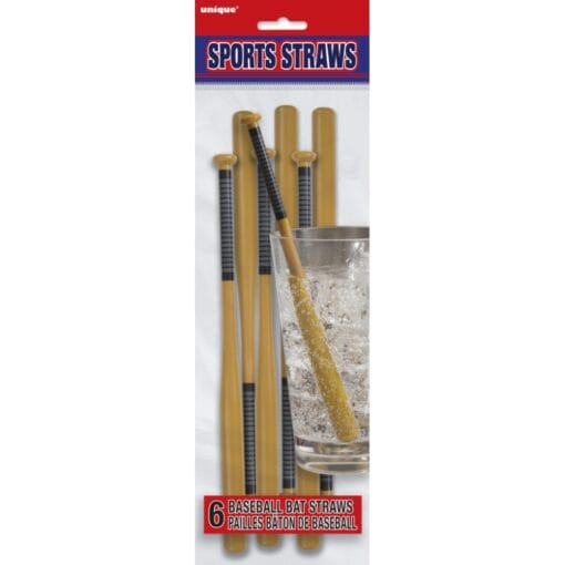 Baseball Bat Straws 6Ct