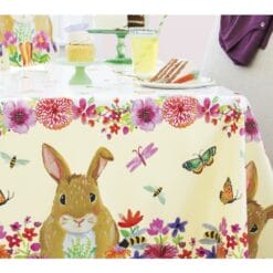 Floral Easter Bunny Table Cover Plastic 54" x 84"