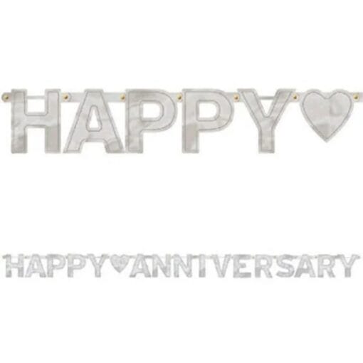 Happy Anniversary Silver Foil Banner 7Ft