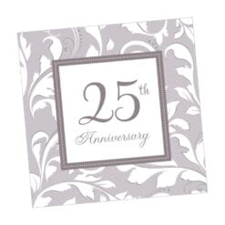 Silver Elegant 25th Anniversary Napkins Beverage 16CT