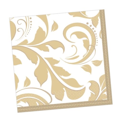 Gold Elegant Scroll Napkins Beverage 16Ct