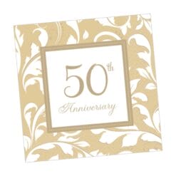 50th Anniversary Gold Elegant Scroll Napkns Beverage 16CT