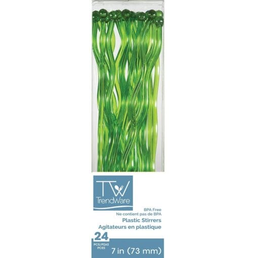 Stirrers Pl Wvy Shp Trns/Green 24Ct