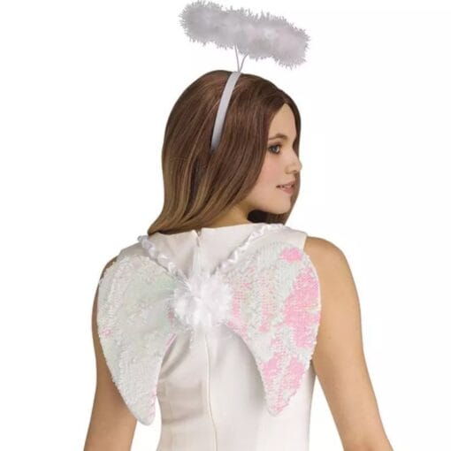 Flip Sequin Angel Wings W/Halo Wht/Pnk