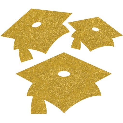 Yellow Grad Cap Glttr Cutouts Astd 12Ct