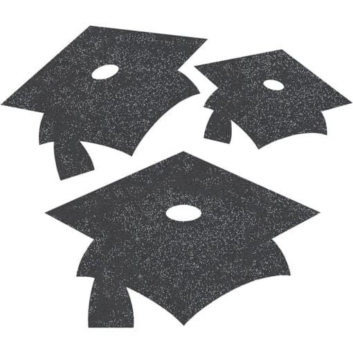 Black Grad Cap Glitter Cutouts Astd 12Ct