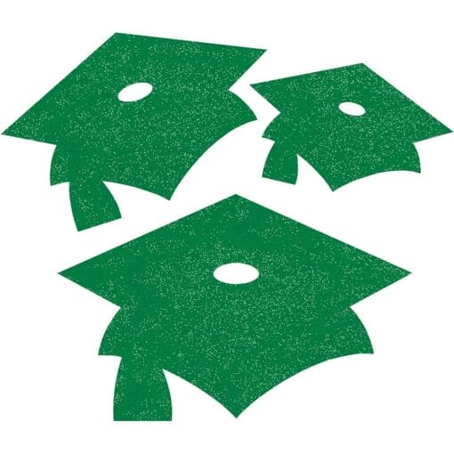 Green Grad Caps Glitter Cutouts 12Ct