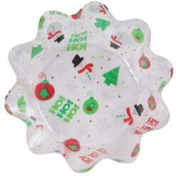 Bowl Fluted Clear w/Christmas Decor 8"