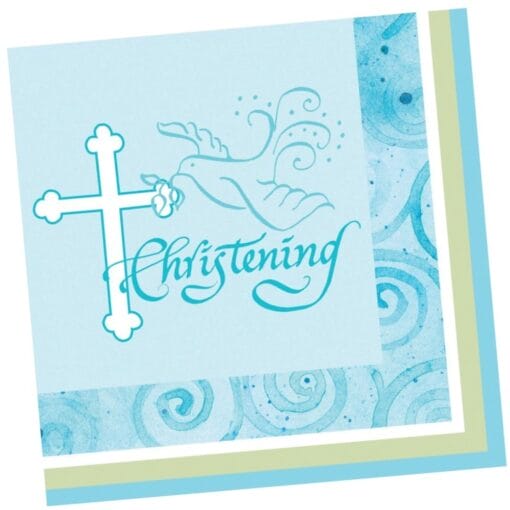 Faithful Dove Blue Napkins Beverage Christening 16Ct