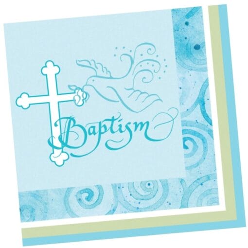 Faithful Dove Blue Napkins Beverage Baptism 16Ct