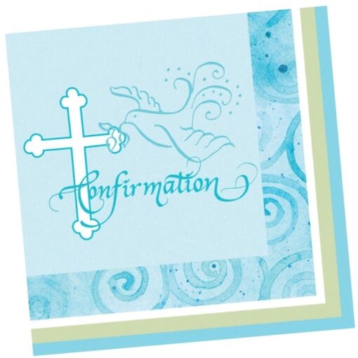 Faithful Dove Blue Napkins Beverage Confirmation 16Ct