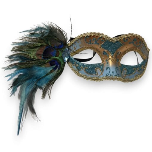 Masquerade 1/2 Mask Turquoise W/Gold