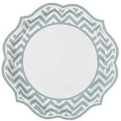Grey Chevron Scalloped Plates 10" 8CT