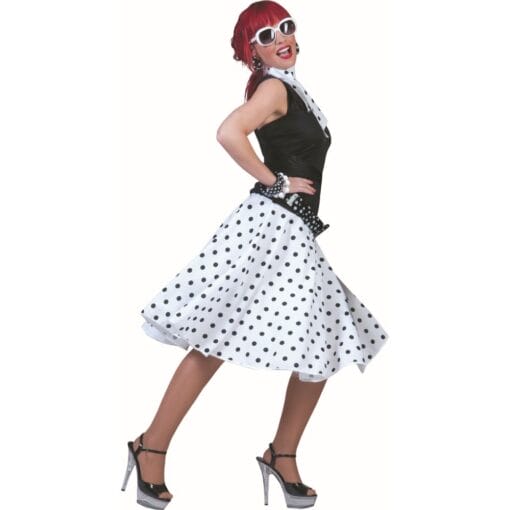 Sock Hop Skirt White W/Blk Dots