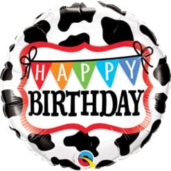 18" RND Happy Bday Cow Pattern BLLN