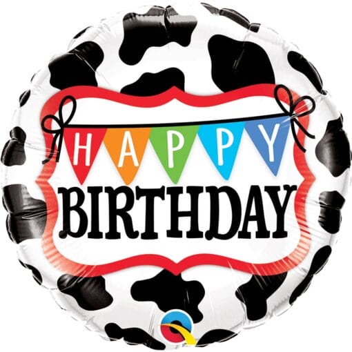 18&Quot; Rnd Happy Bday Cow Pattern Blln