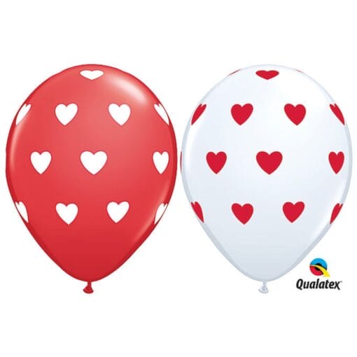 11&Quot; Rnd Big Hearts Latex Wh/Rd Blns 50Ct