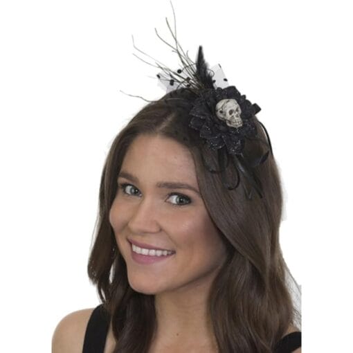 Black Chrysanthemum Skull Headband Fascinator