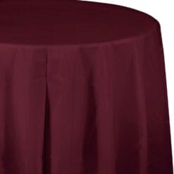 Burgundy Tablecover 82" RND Plastic