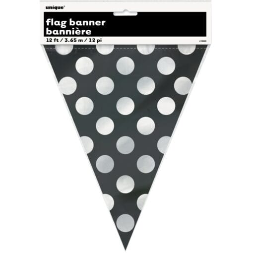 Black W/White Dots Flag Banner 12Ft