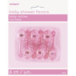 Baby Rattle 2.5'' Pink Favors 6CT