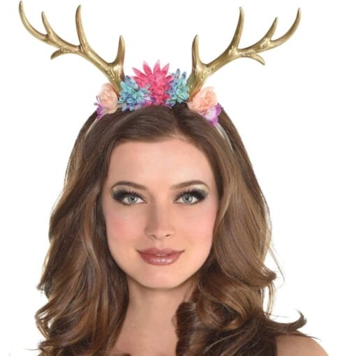 Golden Deer Antlers W/Floral Headband