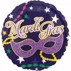 18" RND Mardi Gras Mask & Beads Mylar Balloon