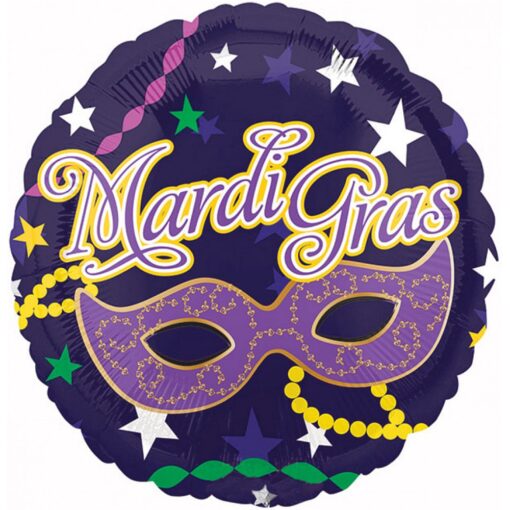 18&Quot; Rnd Mardi Gras Mask &Amp; Beads Mylar Balloon