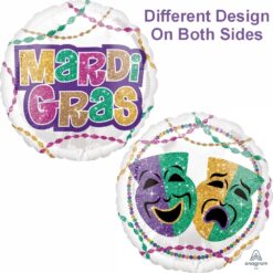 18" RND Mardi Gras w/Beads Mylar Balloon