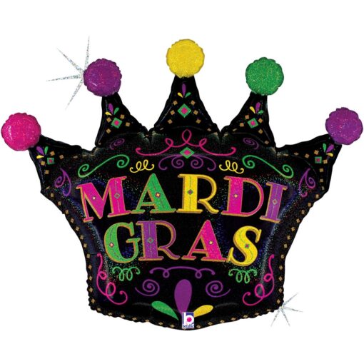 30&Quot; Shp Mardi Gras Filigree Crown Mylar Balloon