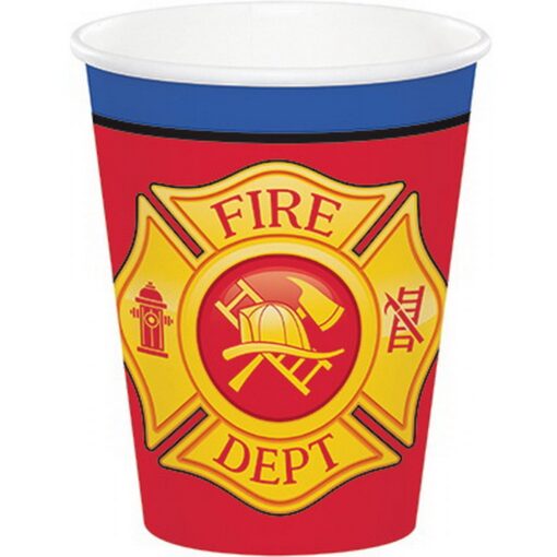 Flaming Fire Truck Cups Hot/Cold Paper 9Oz 8Ct