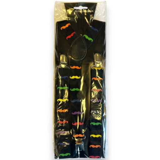 Rainbow Mustache On Black Suspenders