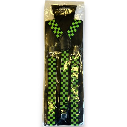 Green &Amp; Black Checkered Suspenders