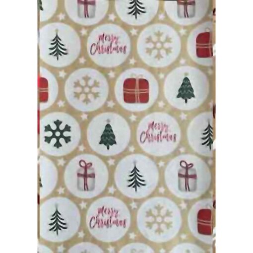 Christmas Icons On Kraft Wrapping Paper 24In X 50Ft