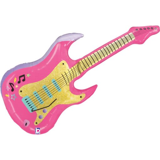 39&Quot; Pink Electric Guitar Shape Jumbo Foil Balloon