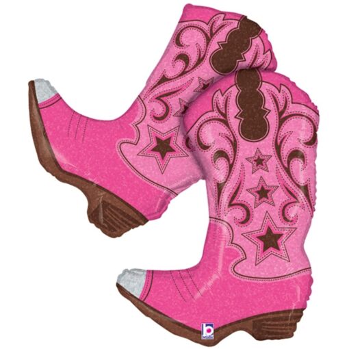 36&Quot; Pink Cowgirl Dancing Boots Shape Foil Balloon